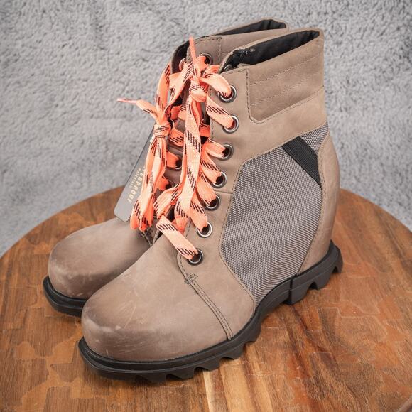 Sorel Sz 5.5 Womens Joan of Arctic Boots Lexie Wedge III Quarry Black Leather - Picture 3 of 6